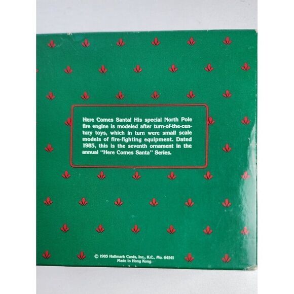 Hallmark 1985 Here Comes Santa Vintage Santa's Fire Engine Christmas Ornament - Picture 2 of 2